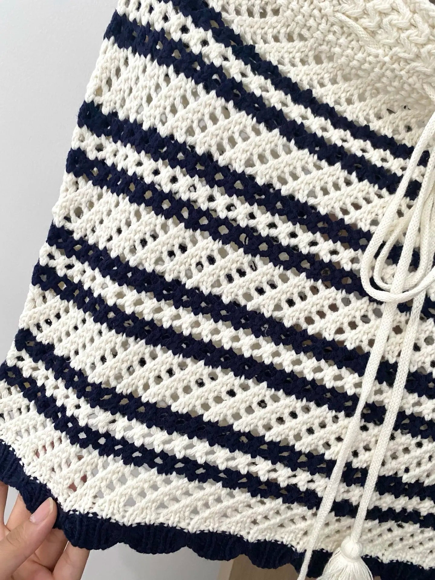 2025 New! Women's Striped Knit Cutout Mini Skirt - Hollow Detail, Vacation Essential, Beach to Boardwalk Style