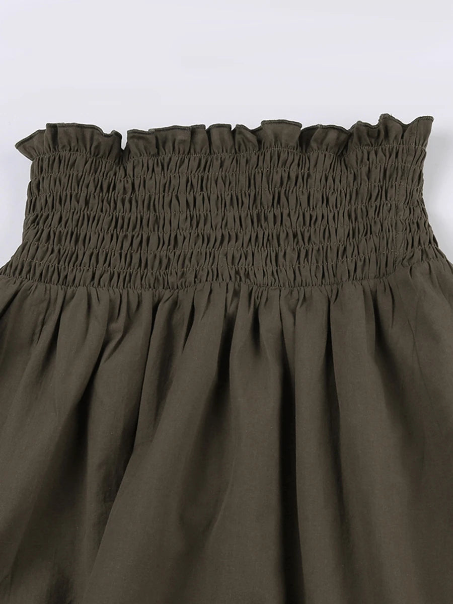 Women Long Skirt Vintage Elastic Waist Lace Patchwork Drawstring Summer Skirt Streetwear