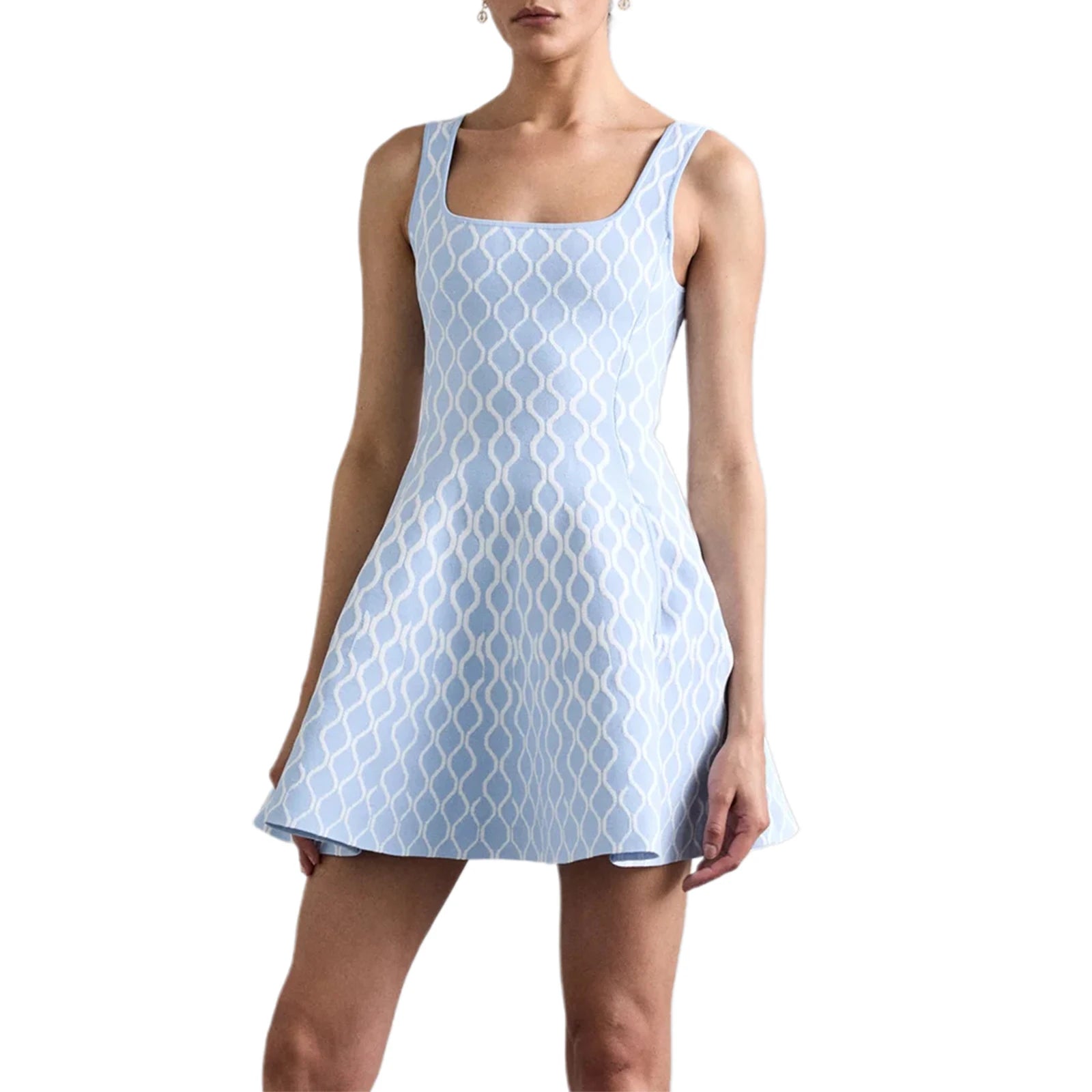 Women s Casual Sleeveless Mini Dress with U Neckline and Fun Pattern Print Perfect for Summer Parties and Events Featuring