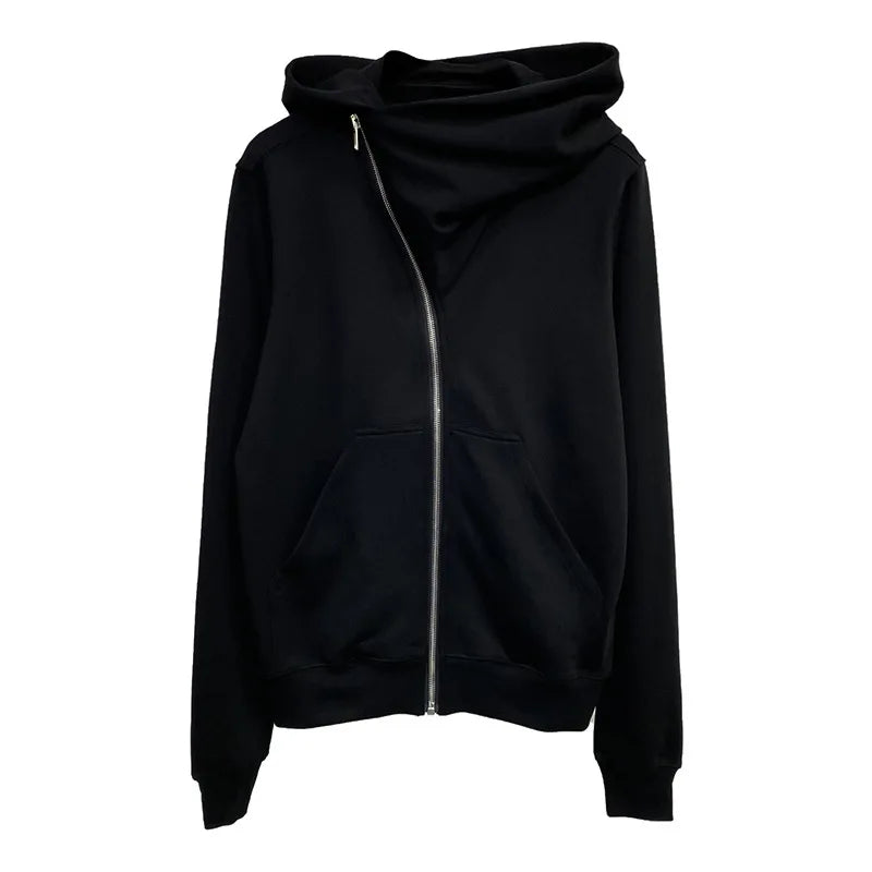 Men's Women Black Hoodie Spring Zipper Design Sweatshirts Jacket American Rock Hip Hop Streetwear Elastic Knitted Coats