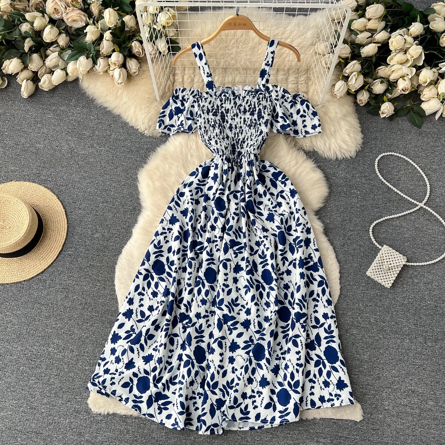 YuooMuoo Romantic Floral Print Long Summer Dress Women Fashion Off Shoulders Straps Vacation Beach Dress Korean Party Vestidos