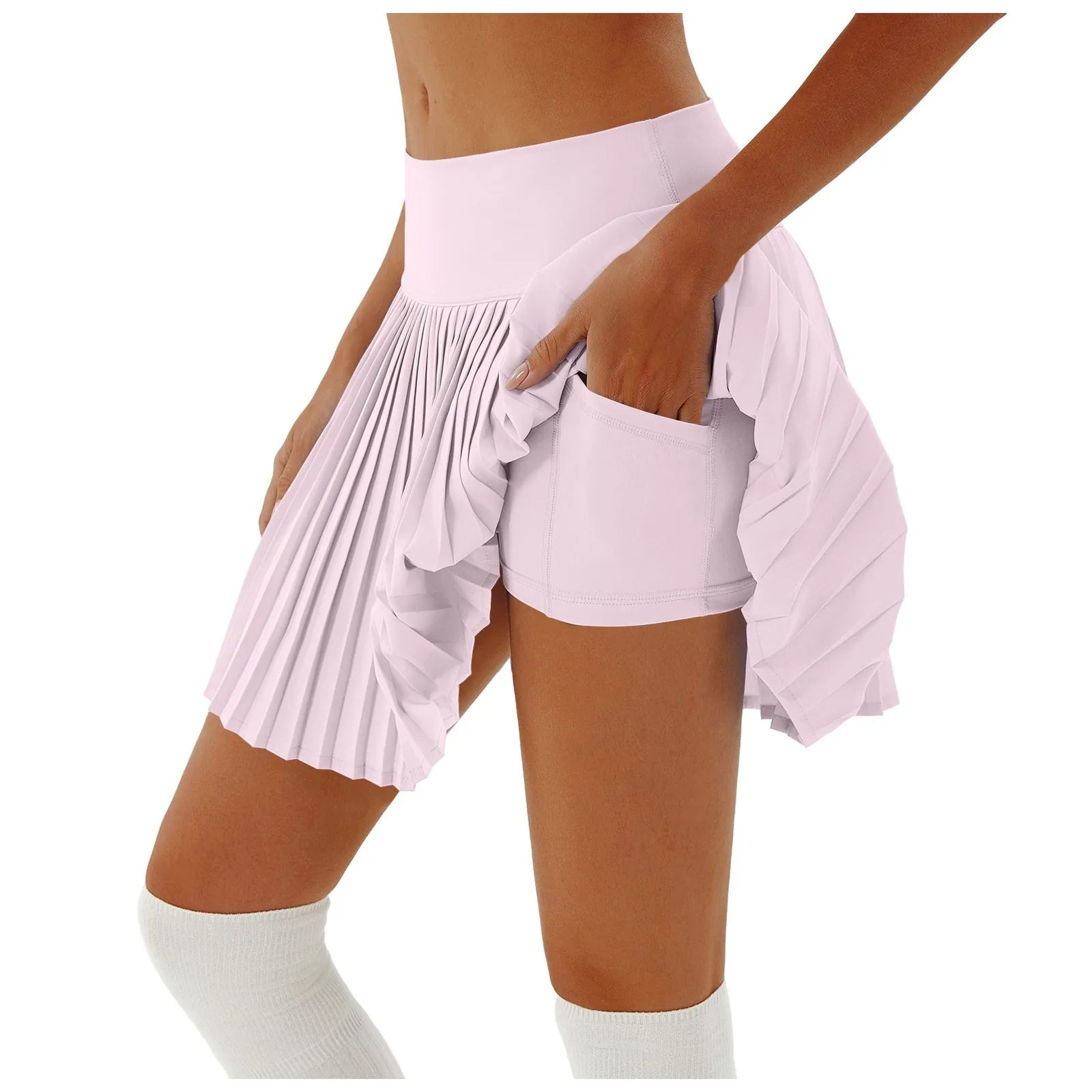 Women's Sports Tennis Skirts High Waist Tights Yoga Tennis Shorts Dress with Pockets Solid Pleated Quick Dry Workout Skirt