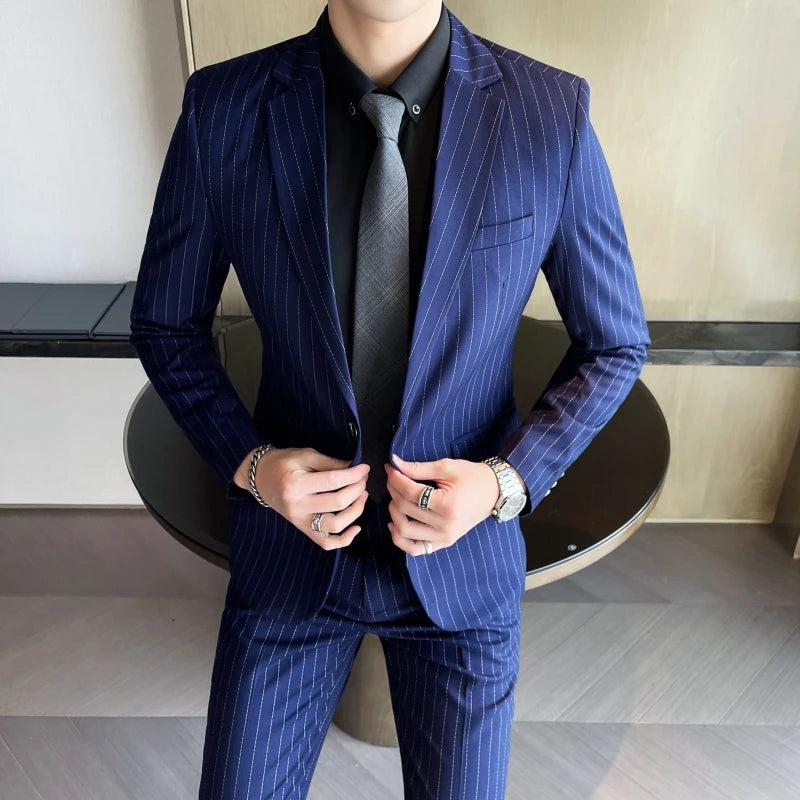 2023 Men's High-End Boutique Suit And Trousers Set British Wedding Party Fashion Business Casual Trendy Two-Piece Ensemble