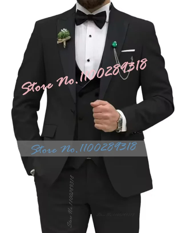Beige Business Men Suits Costume Homme Slim Fit 3 Piece Double Breasted Suit Men Wedding Prom Party Business(Blazer+Vest+Pants)