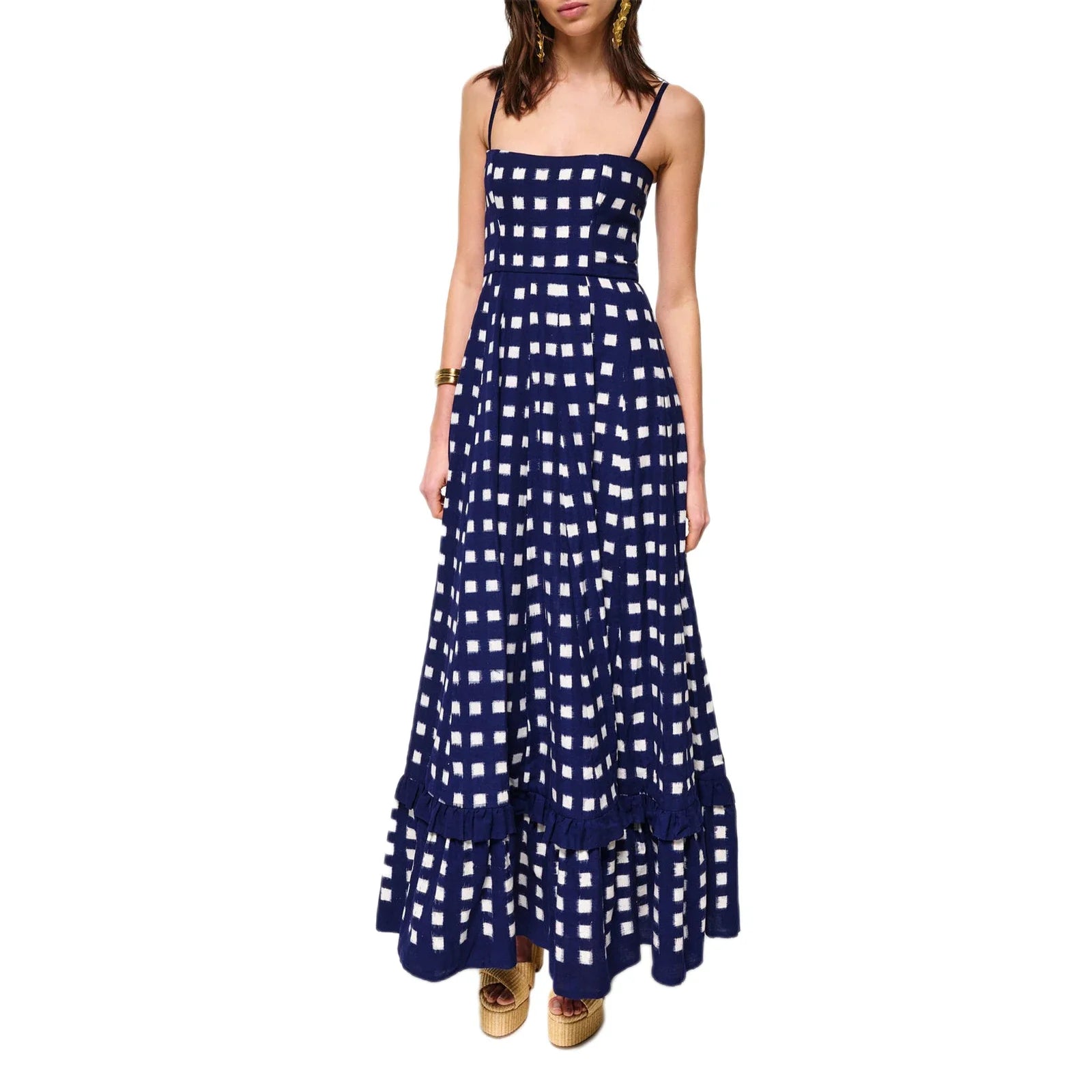 Women's Long Cami Dress Spaghetti Strap Checkerboard Print Loose Flowy Dress Summer Bohemian Holiday Party Elegant Dresses