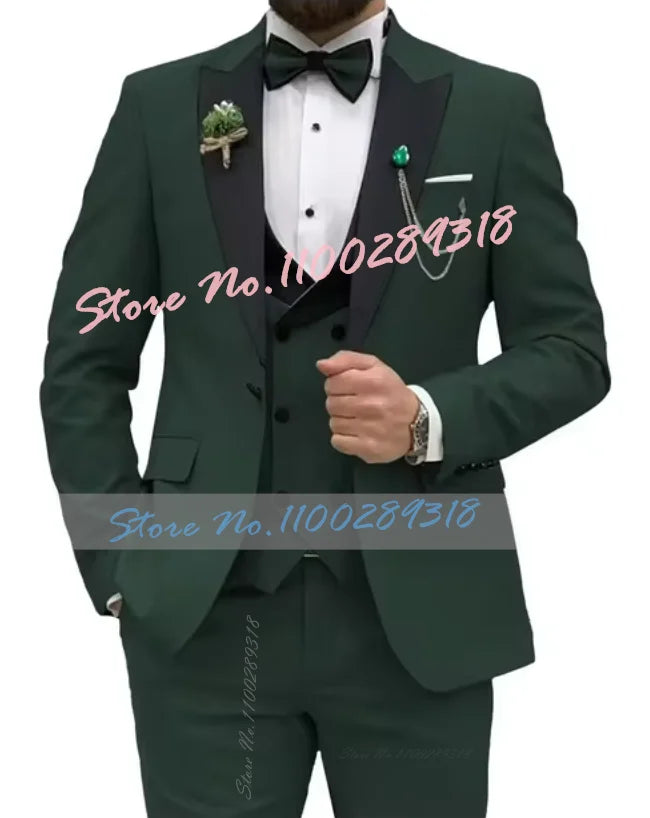 Beige Business Men Suits Costume Homme Slim Fit 3 Piece Double Breasted Suit Men Wedding Prom Party Business(Blazer+Vest+Pants)