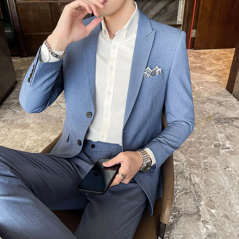 2025 Slim Fit Three-Piece Business Suit Set High-End Korean Style Wedding Groom Party Dress Suit Vest Trousers M-4XL