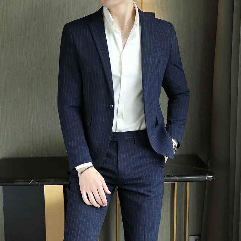 2023 Men's High-End Boutique Suit And Trousers Set British Wedding Party Fashion Business Casual Trendy Two-Piece Ensemble