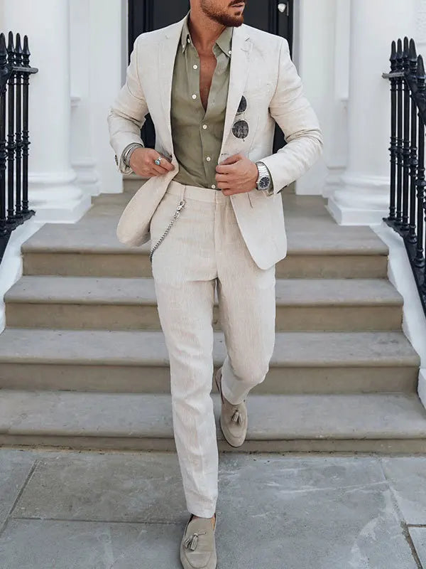 2025 Men's Suit Sets Fashion Party Formal Business Outfit Solid Tuxedo Single Button Blazer+Pants Wedding Groom Dress Two-pieces