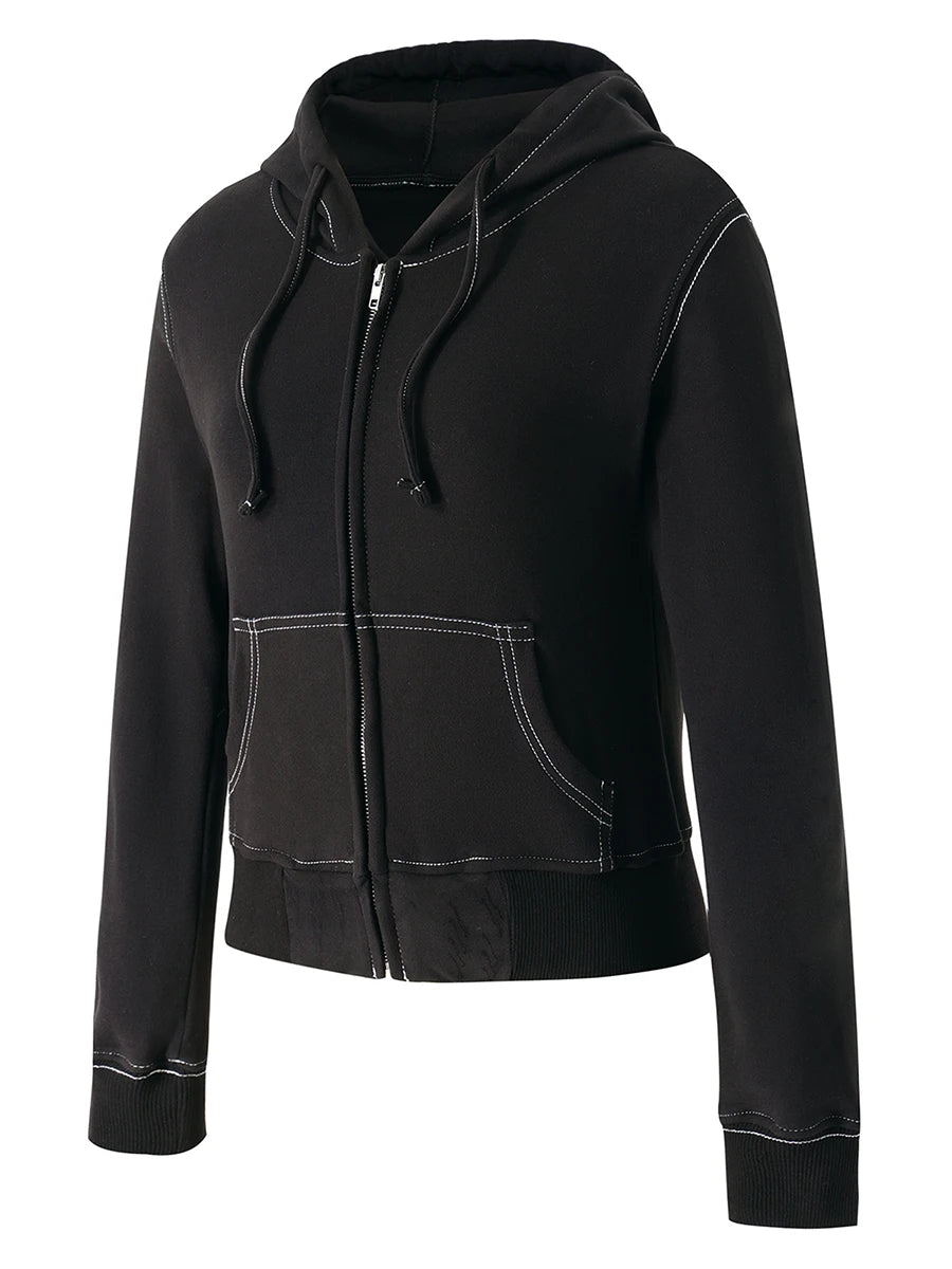 Women s Cozy Retro Hoodie with Unique Embroidered Details and Stylish Zipper Closure for a Chic Casual Look