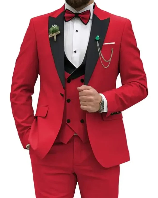 Beige Business Men Suits Costume Homme Slim Fit 3 Piece Double Breasted Suit Men Wedding Prom Party Business(Blazer+Vest+Pants)
