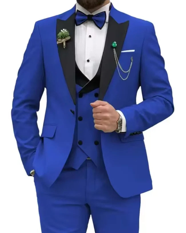 Beige Business Men Suits Costume Homme Slim Fit 3 Piece Double Breasted Suit Men Wedding Prom Party Business(Blazer+Vest+Pants)