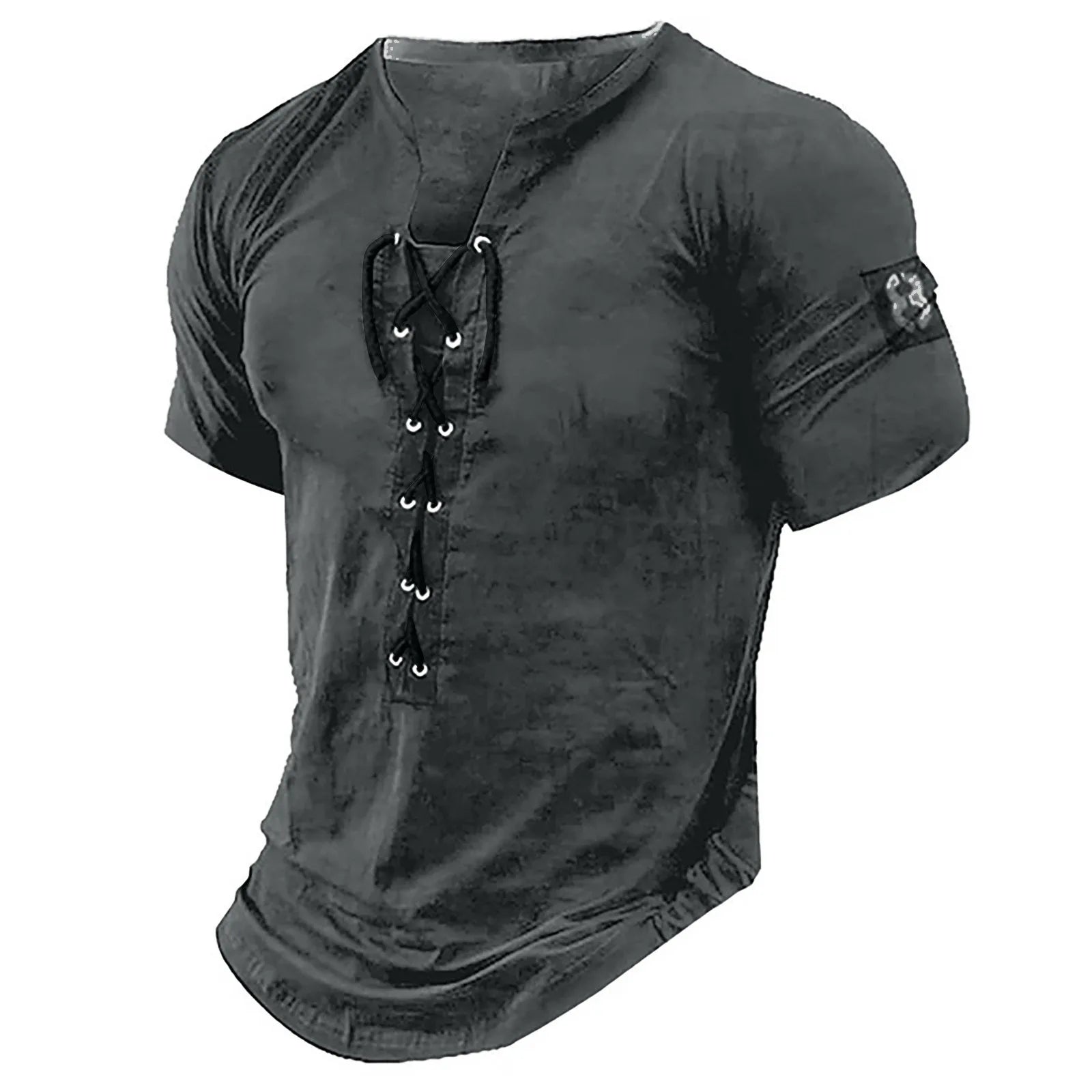 Men'S Short Sleeve T-Shirt Vintage Trend Graphic And Embroidered T-Shirt Drawstring Tie Classic Basic All-Match Tops