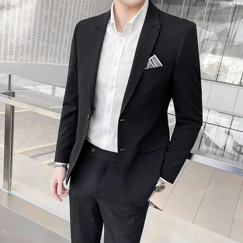 2025 Slim Fit Three-Piece Business Suit Set High-End Korean Style Wedding Groom Party Dress Suit Vest Trousers M-4XL
