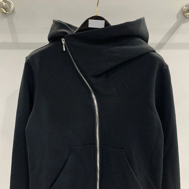 Men's Women Black Hoodie Spring Zipper Design Sweatshirts Jacket American Rock Hip Hop Streetwear Elastic Knitted Coats