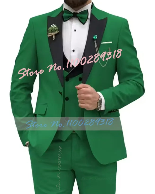 Beige Business Men Suits Costume Homme Slim Fit 3 Piece Double Breasted Suit Men Wedding Prom Party Business(Blazer+Vest+Pants)