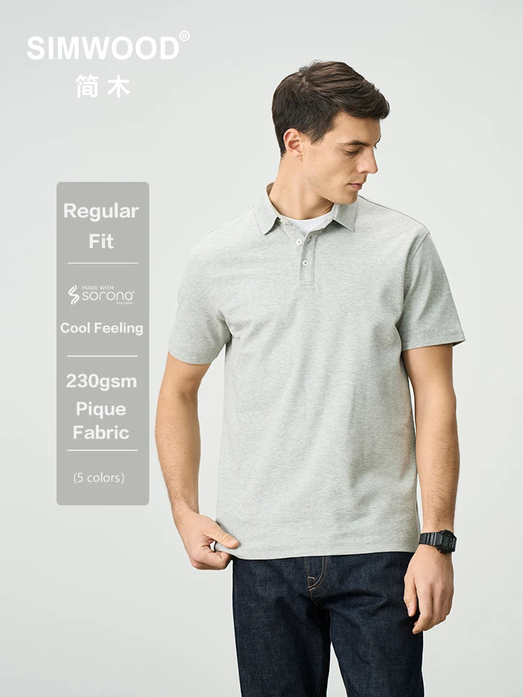 SIMWOOD 2025 Summer New Regular Fit 230gsm Cool Feeling Sorona Pique Fabric Polo Shirts Men Smart Casual T-shirts Tops