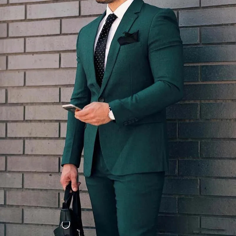 Latest Design Dark Green Men Suits 2025 Slim Fit Notched Lapel Groom Tuxedo Custom Costume Homme Mariage 2 Piece (Jacket+Pants)