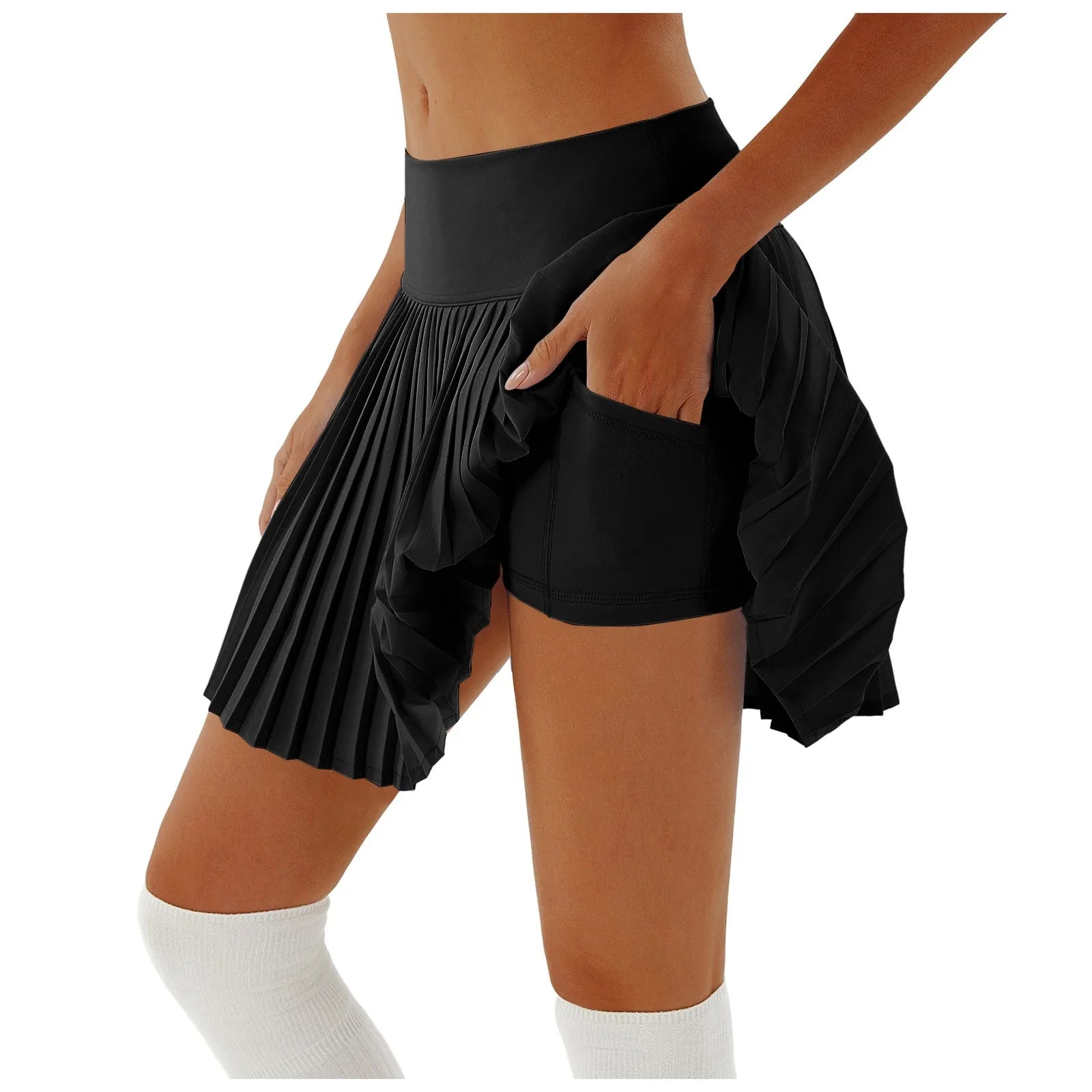 Women's Sports Tennis Skirts High Waist Tights Yoga Tennis Shorts Dress with Pockets Solid Pleated Quick Dry Workout Skirt
