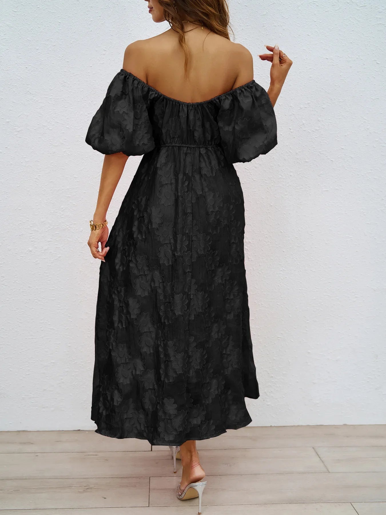 Women's Dress Summer New French Puffy Long Skirt with Bubble Sleeves and Waist Style Dress,jacquard,to Win Over,2025 New