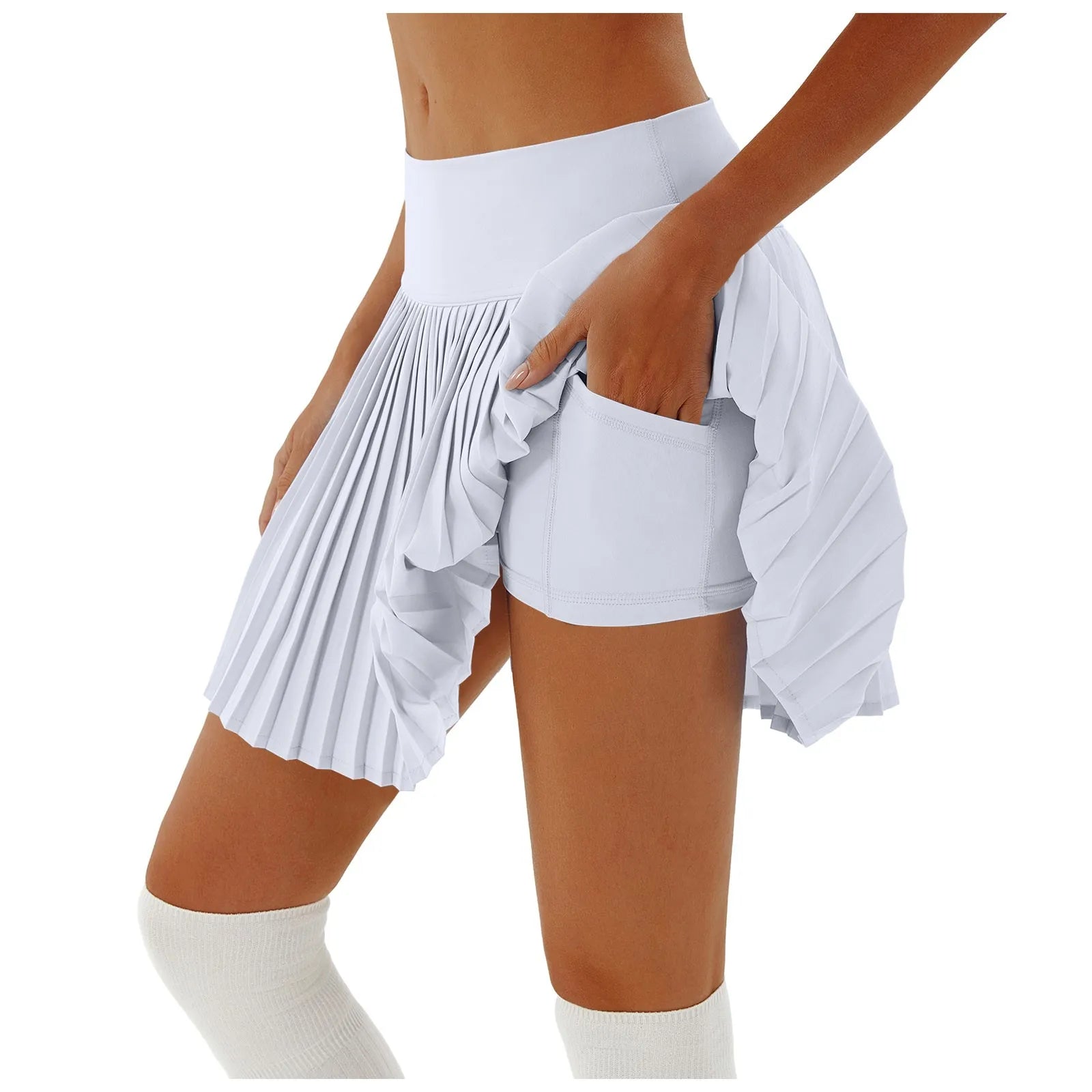 Women's Sports Tennis Skirts High Waist Tights Yoga Tennis Shorts Dress with Pockets Solid Pleated Quick Dry Workout Skirt