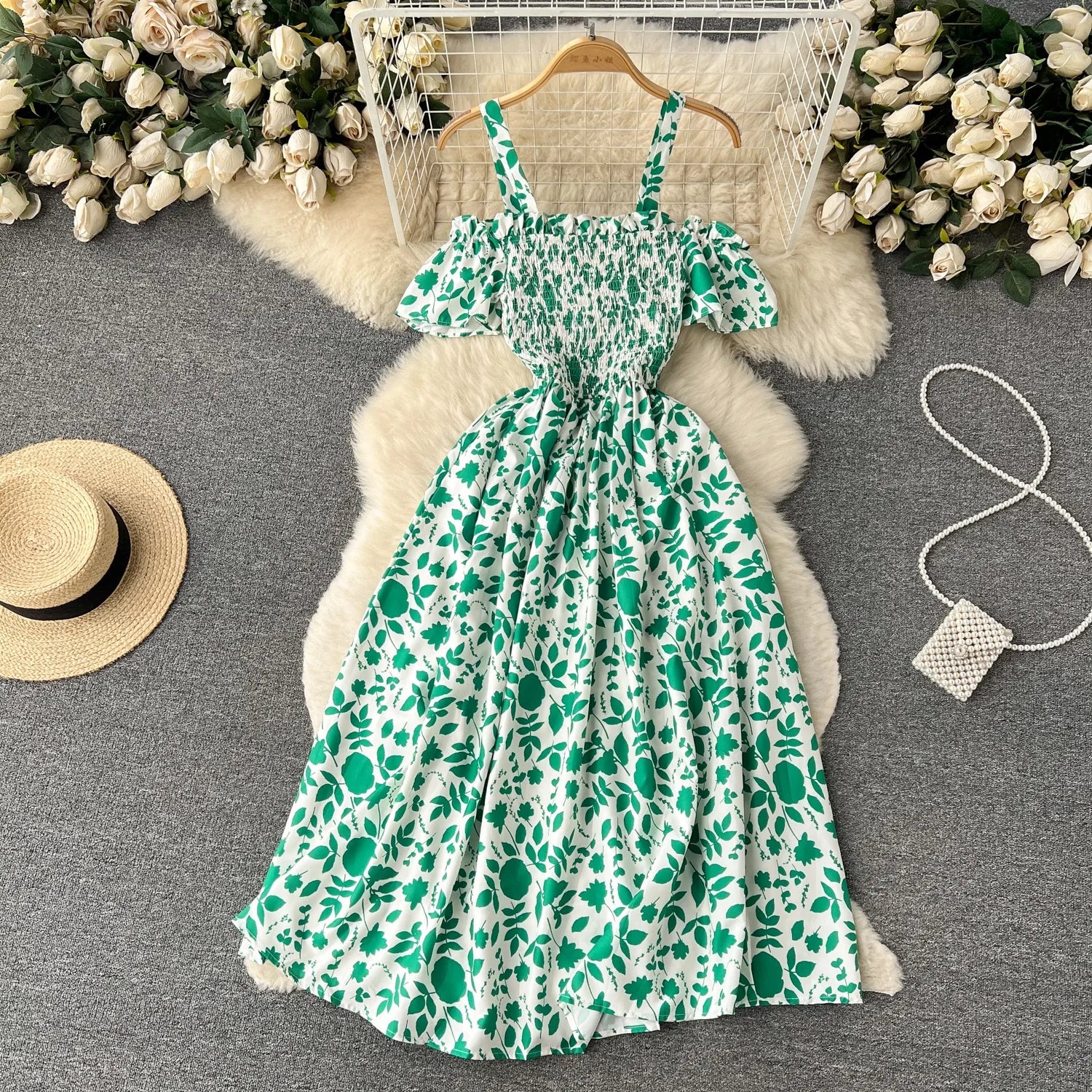 YuooMuoo Romantic Floral Print Long Summer Dress Women Fashion Off Shoulders Straps Vacation Beach Dress Korean Party Vestidos