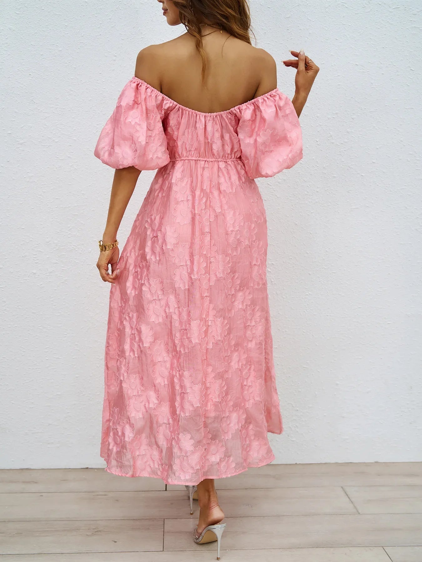 Women's Dress Summer New French Puffy Long Skirt with Bubble Sleeves and Waist Style Dress,jacquard,to Win Over,2025 New