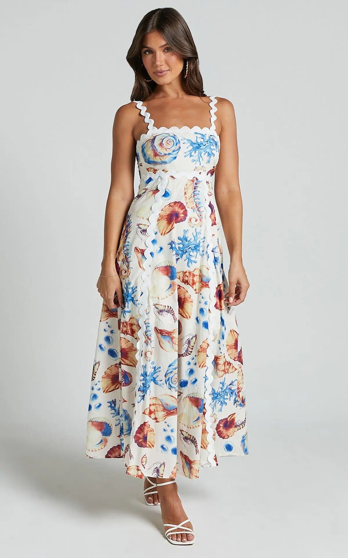 Printed Vacation Casual Maxi Dress European American Style New Dresses Halter Patchwork Dresses Floral Spliced Loose Fit Dress