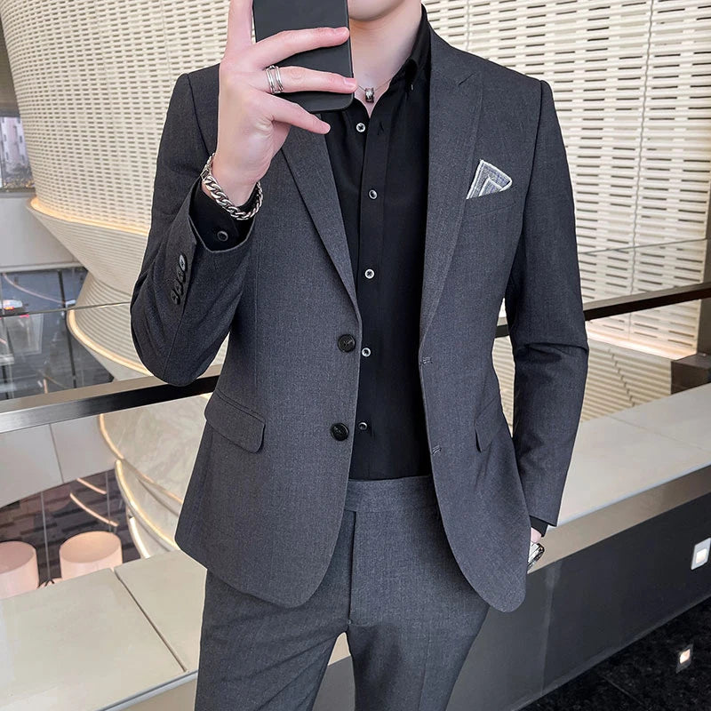 2025 Slim Fit Three-Piece Business Suit Set High-End Korean Style Wedding Groom Party Dress Suit Vest Trousers M-4XL