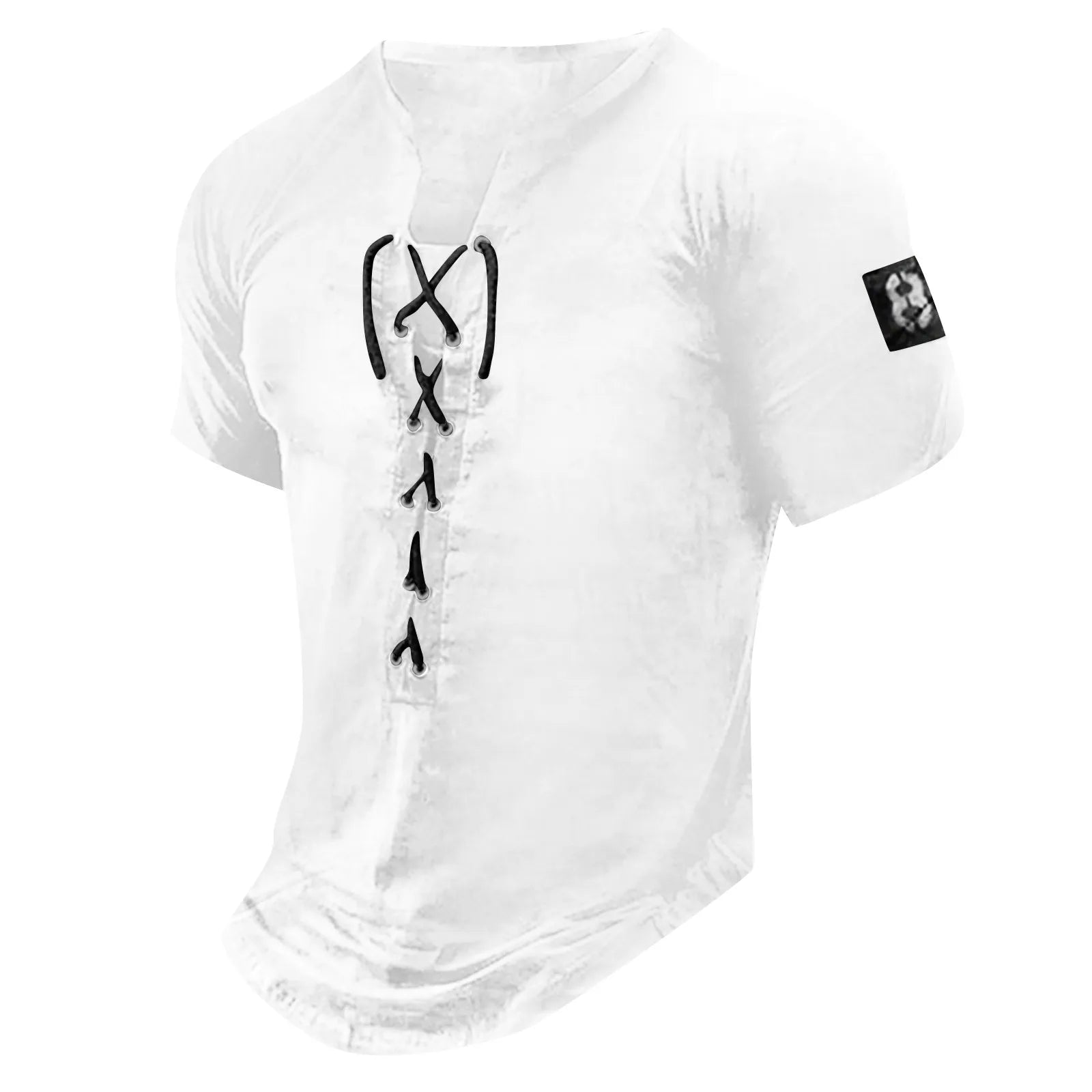 Men'S Short Sleeve T-Shirt Vintage Trend Graphic And Embroidered T-Shirt Drawstring Tie Classic Basic All-Match Tops