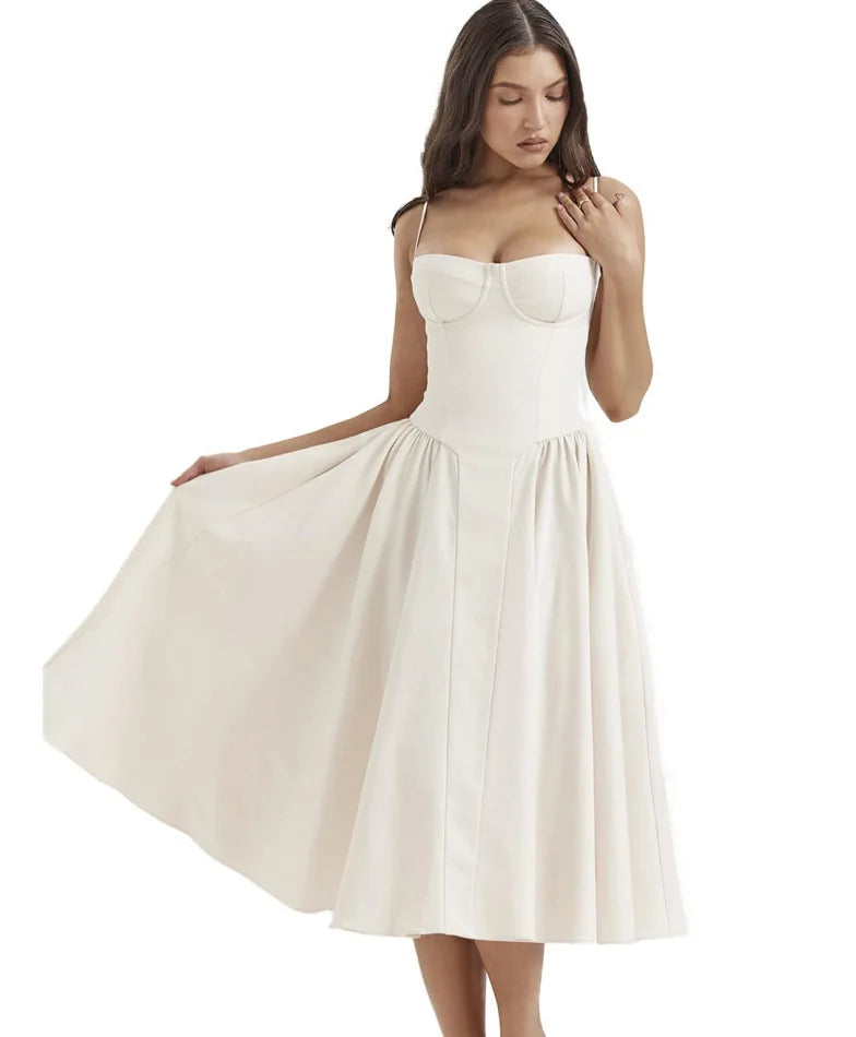 Summer Long Dresses for Women French Retro Spaghetti Straps Dress Corset Slim Sexy Elegant Classy Flower Print Backless Dresses