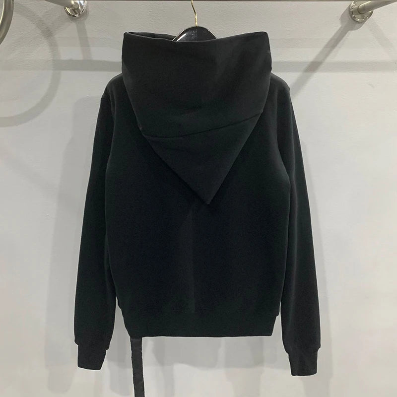 Men's Women Black Hoodie Spring Zipper Design Sweatshirts Jacket American Rock Hip Hop Streetwear Elastic Knitted Coats