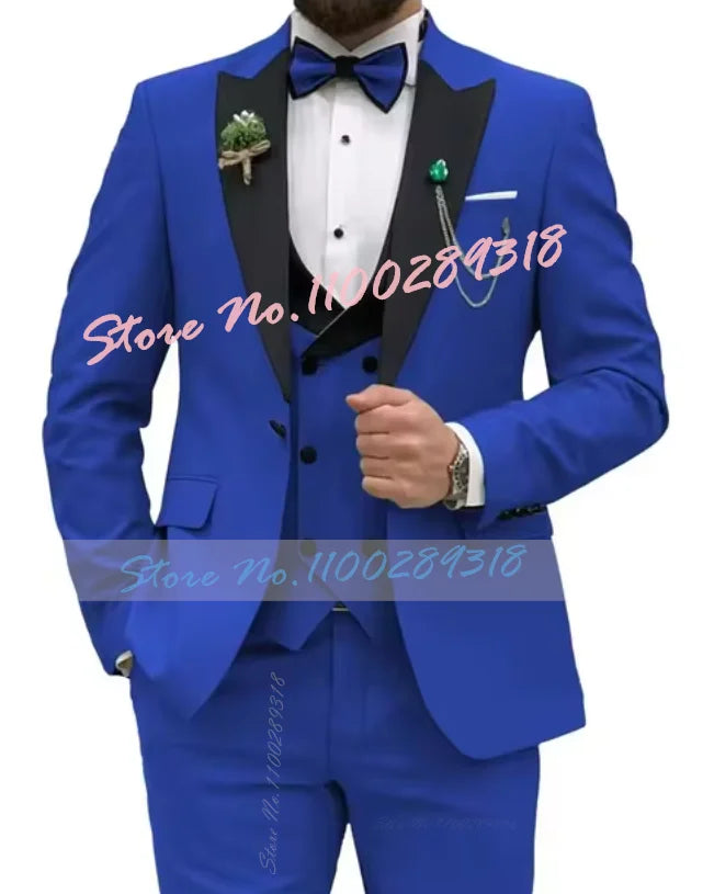 Beige Business Men Suits Costume Homme Slim Fit 3 Piece Double Breasted Suit Men Wedding Prom Party Business(Blazer+Vest+Pants)