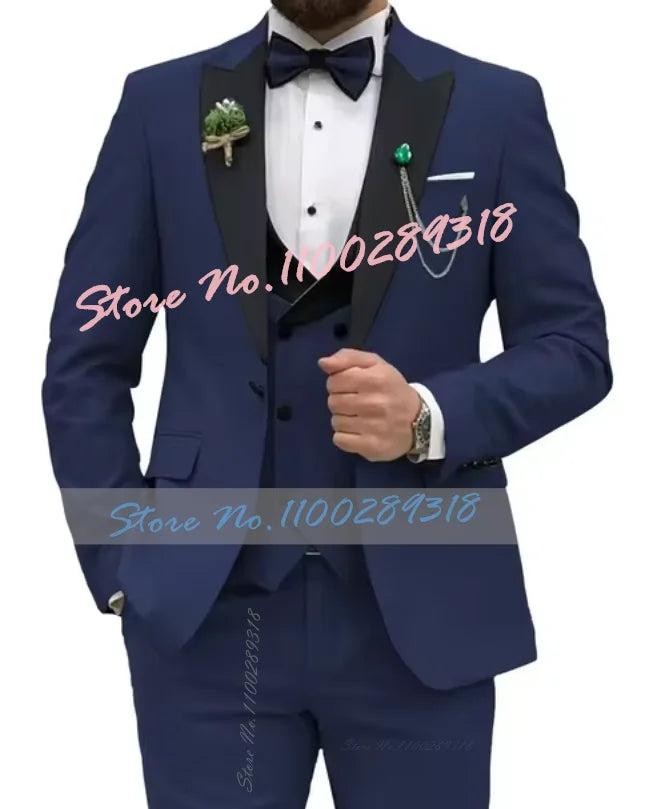 Beige Business Men Suits Costume Homme Slim Fit 3 Piece Double Breasted Suit Men Wedding Prom Party Business(Blazer+Vest+Pants)