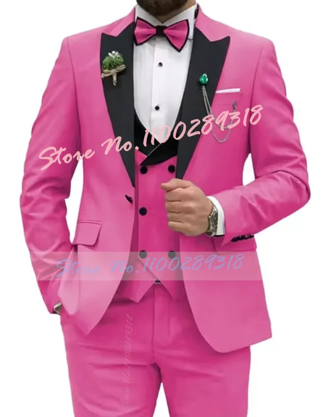 Beige Business Men Suits Costume Homme Slim Fit 3 Piece Double Breasted Suit Men Wedding Prom Party Business(Blazer+Vest+Pants)