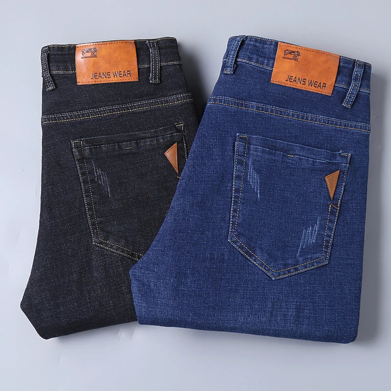 2025 New Business Men's Jeans Casual Comfortable Straight Stretch Fashion Classic Premium Blue Black Denim Pants Large Pants