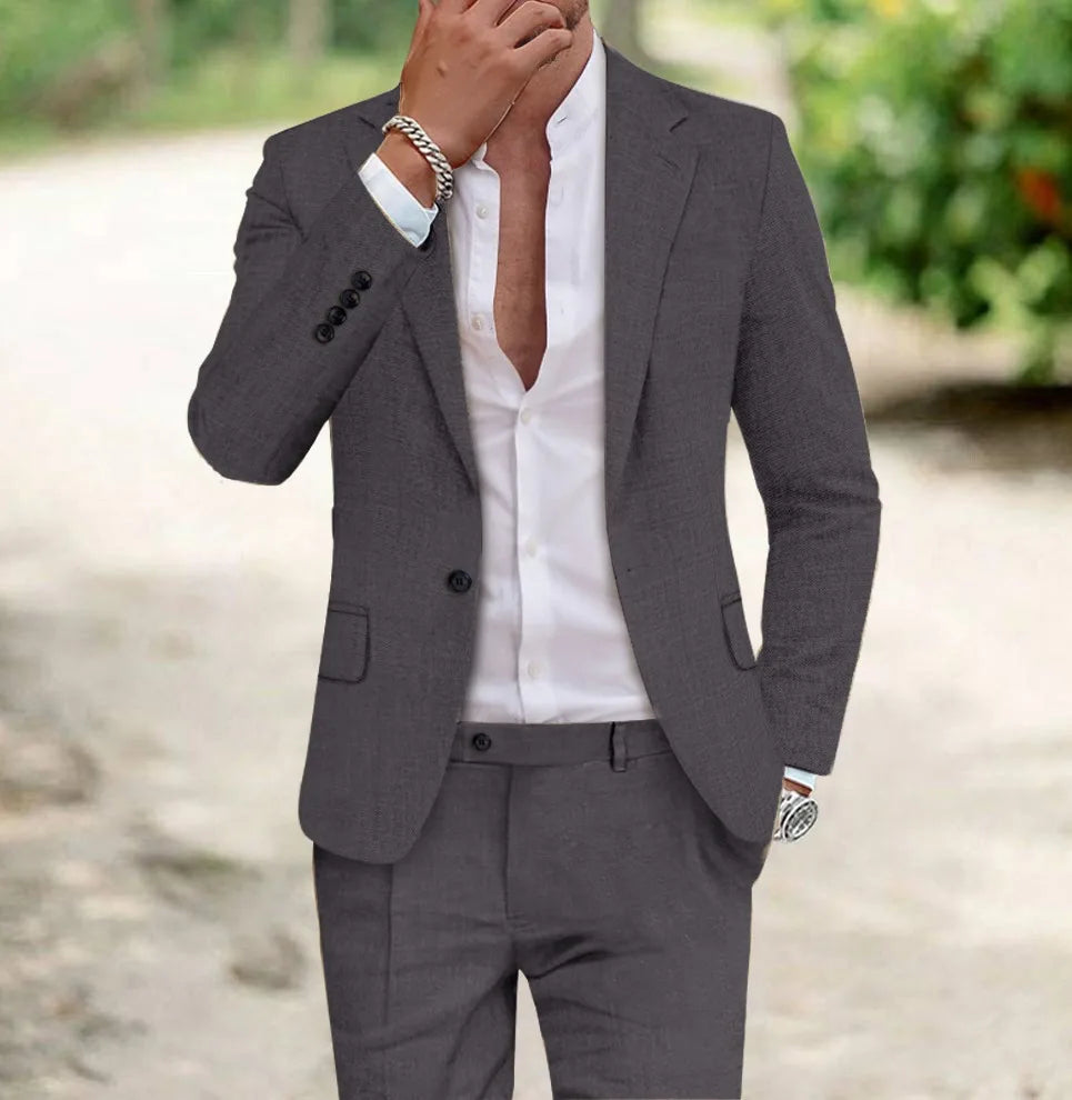 2025 Men's Suit Sets Fashion Party Formal Business Outfit Solid Tuxedo Single Button Blazer+Pants Wedding Groom Dress Two-pieces