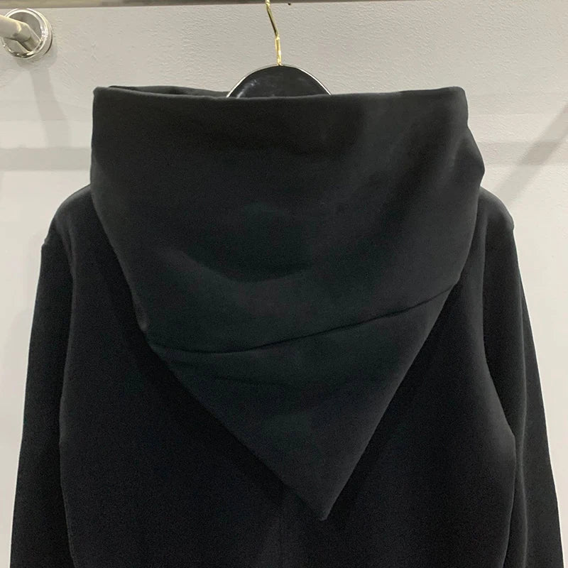 Men's Women Black Hoodie Spring Zipper Design Sweatshirts Jacket American Rock Hip Hop Streetwear Elastic Knitted Coats