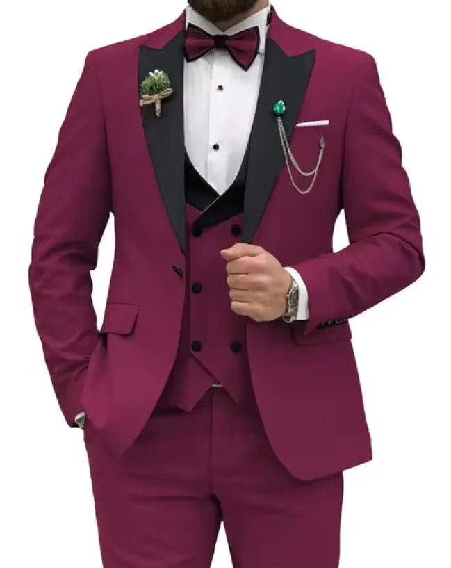 Beige Business Men Suits Costume Homme Slim Fit 3 Piece Double Breasted Suit Men Wedding Prom Party Business(Blazer+Vest+Pants)