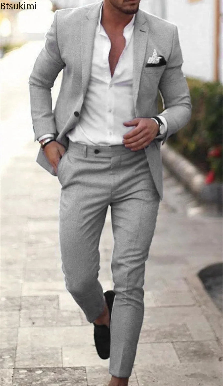 2025 Men's Suit Sets Fashion Party Formal Business Outfit Solid Tuxedo Single Button Blazer+Pants Wedding Groom Dress Two-pieces