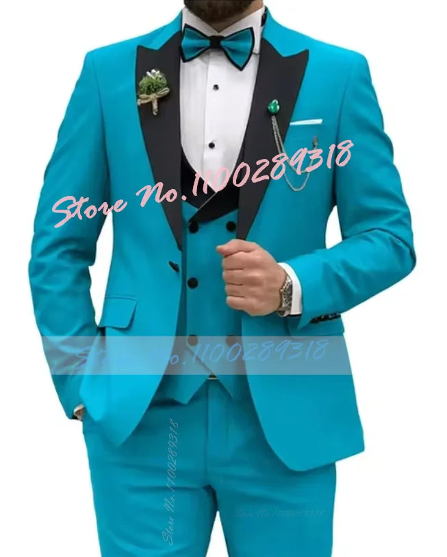 Beige Business Men Suits Costume Homme Slim Fit 3 Piece Double Breasted Suit Men Wedding Prom Party Business(Blazer+Vest+Pants)