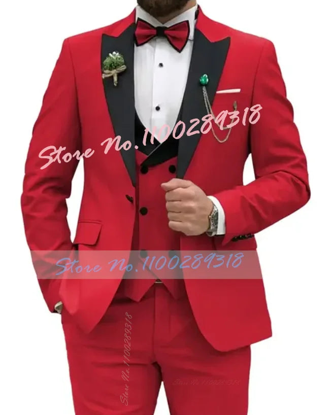 Beige Business Men Suits Costume Homme Slim Fit 3 Piece Double Breasted Suit Men Wedding Prom Party Business(Blazer+Vest+Pants)