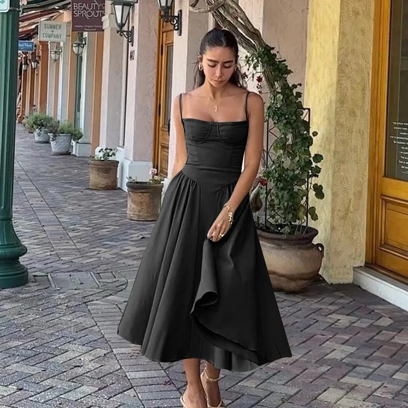 Summer Long Dresses for Women French Retro Spaghetti Straps Dress Corset Slim Sexy Elegant Classy Flower Print Backless Dresses