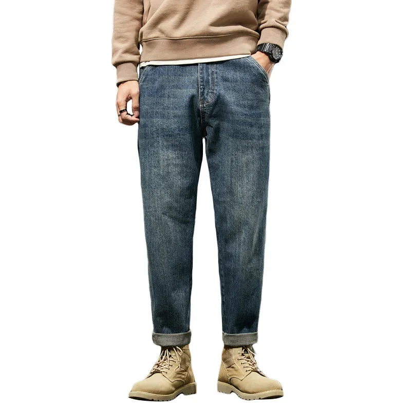 2025 Autumn and Winter New Loose and Versatile Harem Pants Retro Simple Fashion Solid Color Comfortable Versatile Jeans for Men