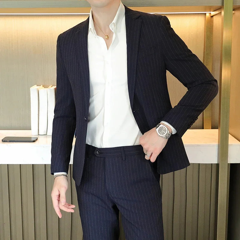 2023 Men's High-End Boutique Suit And Trousers Set British Wedding Party Fashion Business Casual Trendy Two-Piece Ensemble