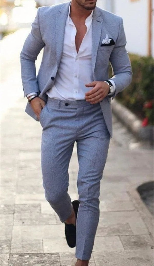 2025 Men's Suit Sets Fashion Party Formal Business Outfit Solid Tuxedo Single Button Blazer+Pants Wedding Groom Dress Two-pieces