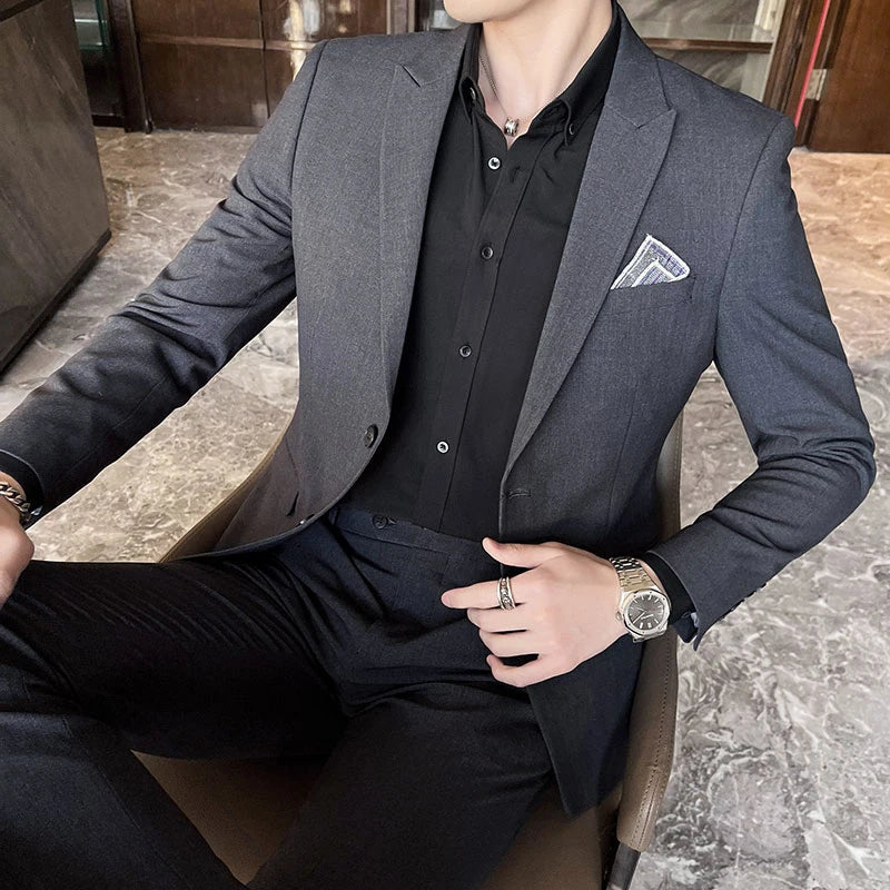 2025 Slim Fit Three-Piece Business Suit Set High-End Korean Style Wedding Groom Party Dress Suit Vest Trousers M-4XL