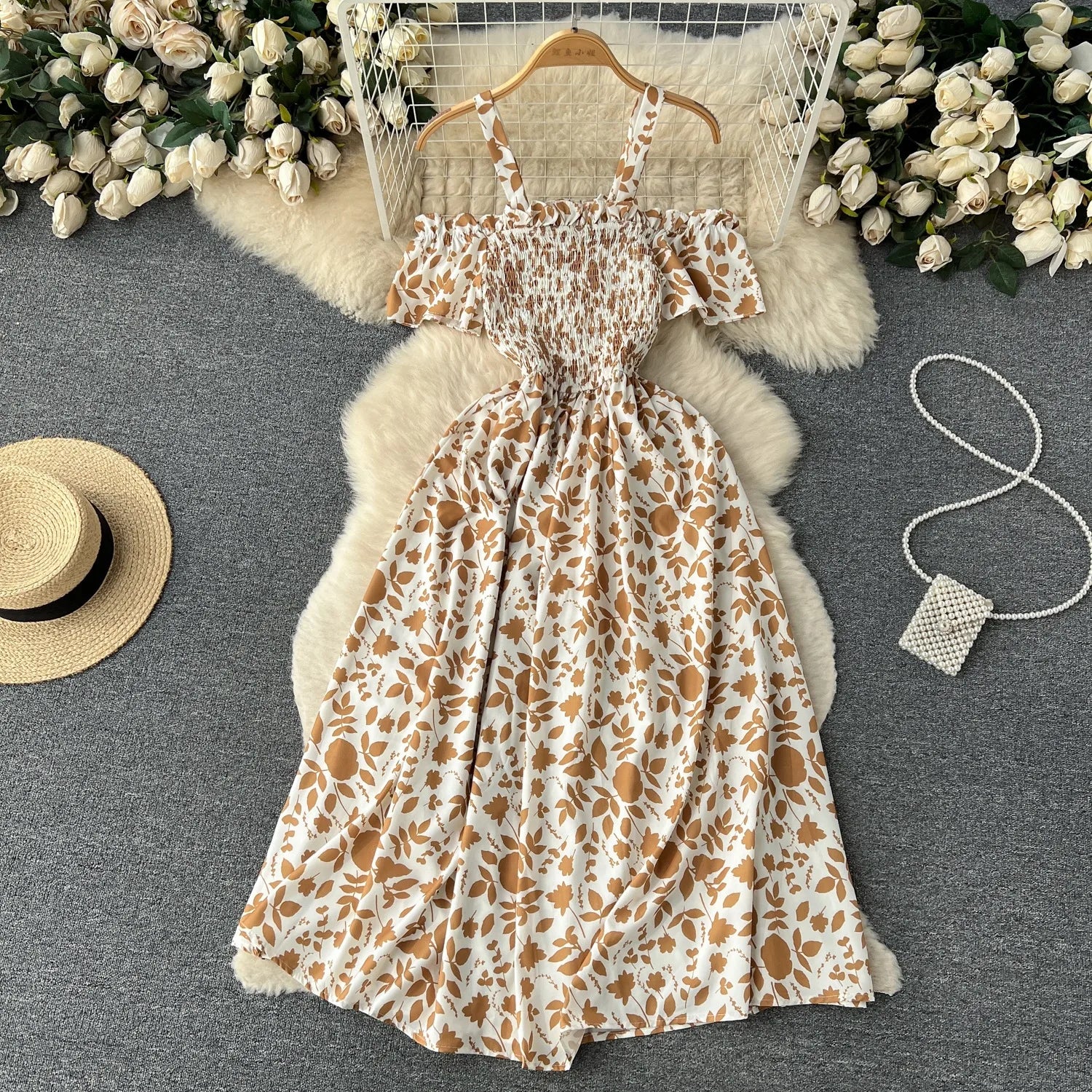 YuooMuoo Romantic Floral Print Long Summer Dress Women Fashion Off Shoulders Straps Vacation Beach Dress Korean Party Vestidos