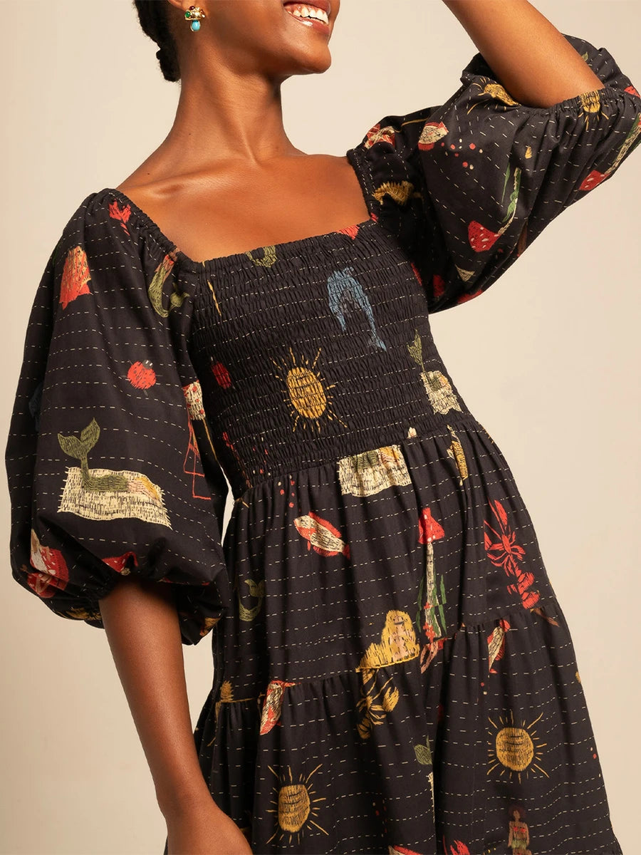 Women s Maxi Dress with Tropical Print Short Sleeve Square Neckline Summer Dress Casual A-line Beach Dress with Oceanic Design