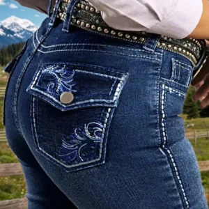 【HME】Women's fashion slim-fit tapered jeans, vintage peacock feather embroidery, machine wash all year round